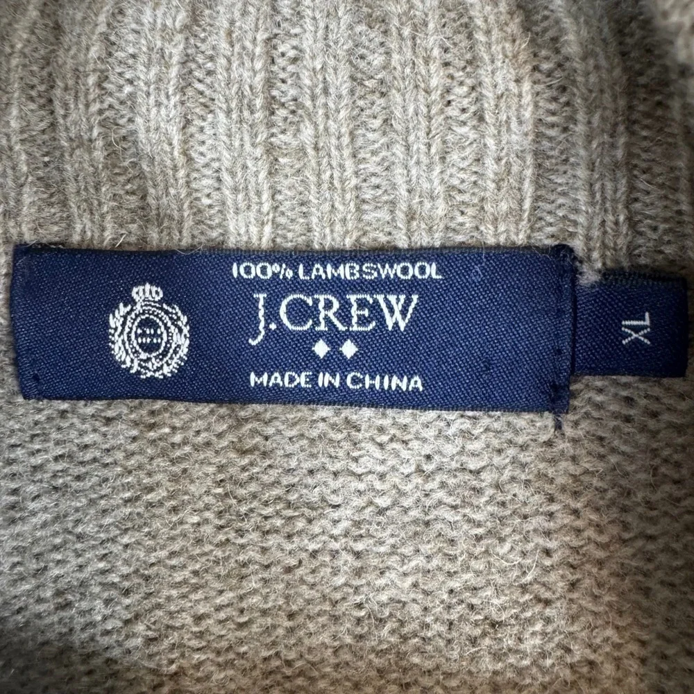 J. Crew Mens XL Lambswool Quarter Zip Sweater Tan Beige Heathered Mock Neck Knit